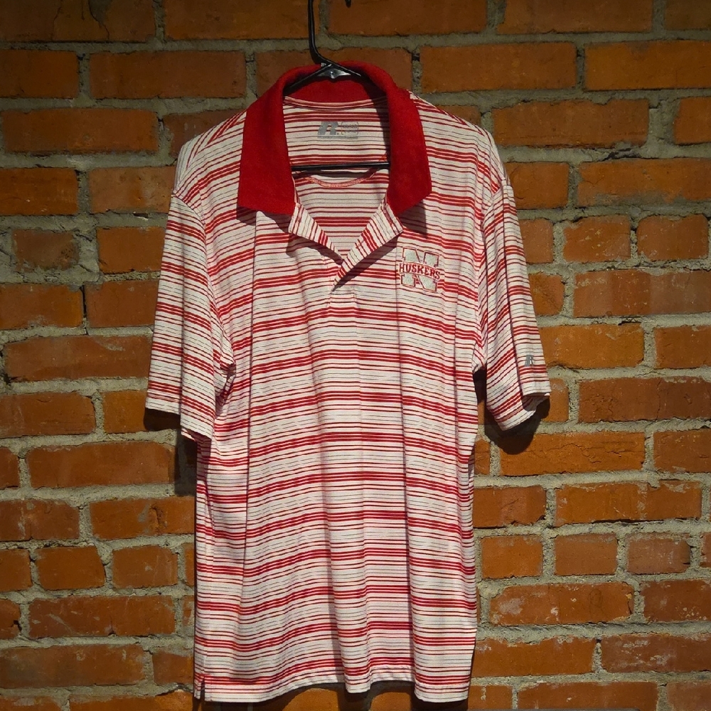 Red and White Striped Men's Huskers Shirt